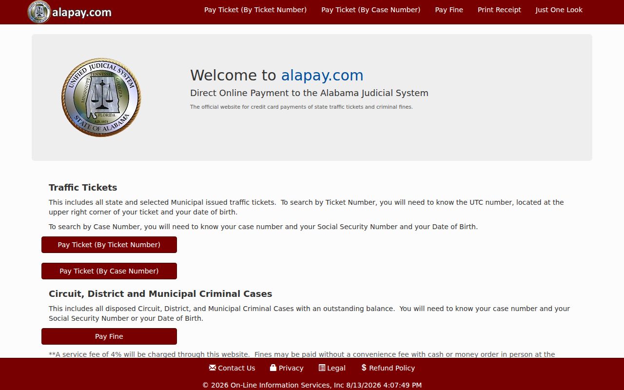 Valley traffic court records through the Alabama AlaPay portal