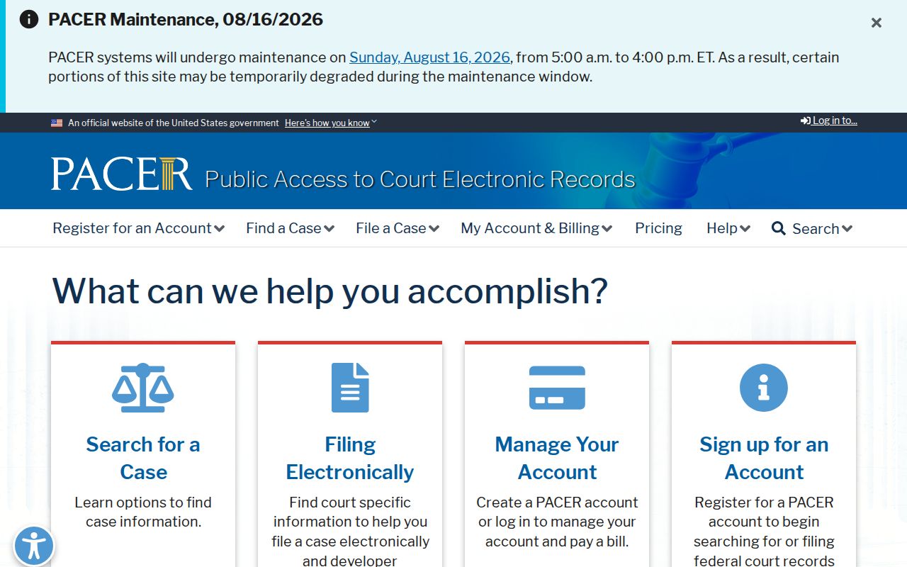 Waverly federal court docket search through PACER
